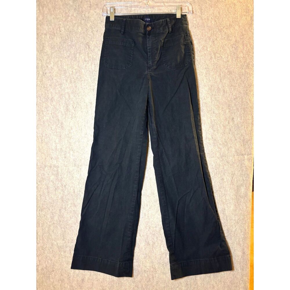 J.Crew Lizzie Wide Leg Pants Womens 24 Black Linen Blend High Rise